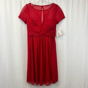 Davids Bridal Womens A Line Dress Red Short Sleeve Illusion Neck Button 6 New